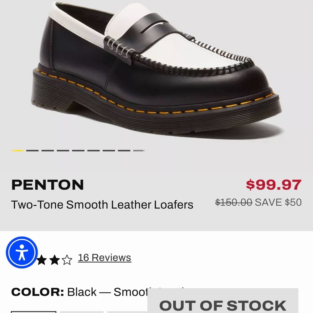 Dr. Martens Penton Black & White Leather Loafers, Worn Twice In Less Than A Year